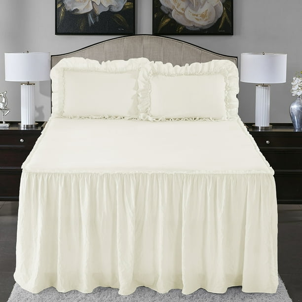 Homechoice 3Piece Prewashed King Ivory Ruffle Skirt Bedspread with