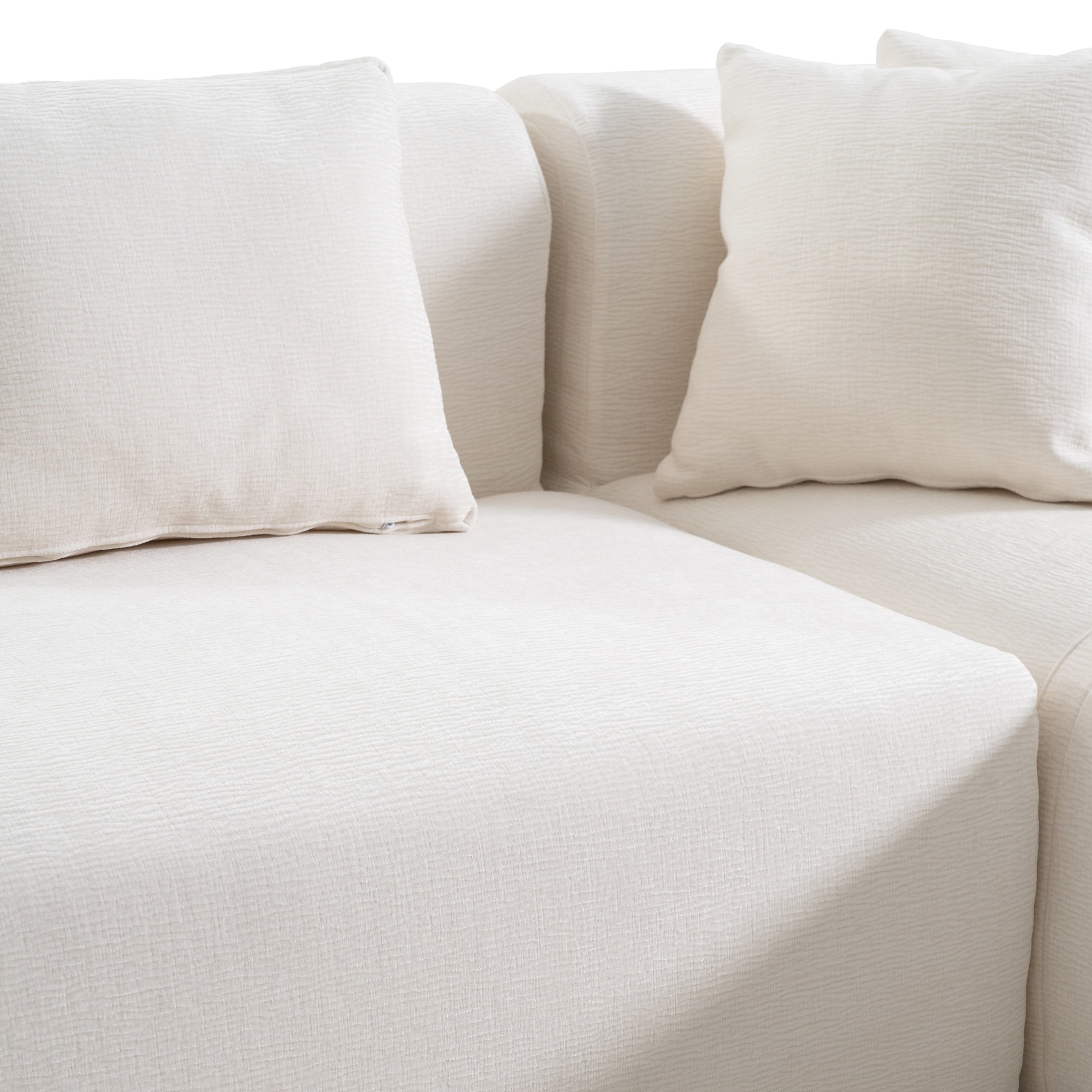 Christopher Knight Home Modern Curved Sectional Sofa with 4 Plush Pillows, 4 Seater Corner Sofa, Beige