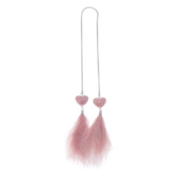 1 Pcs Metal Faux Rhinestone Heart Feather Car Rear View Mirror Pendant Accessories Car Hanging Ornament Pink