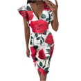 thumbnail image 1 of IROINNID Sheath Dress For Women Gorgeous Flowers Printing Slimming Ruffle Hem Ruched Sleeveless Dress V-Neck Below The Knee Dress, 1 of 5