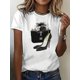 thumbnail image 1 of Women'S Fashion T-Shirt, Casual Short Sleeve Round Neck Top with Sweet Wallet And High Heels Print, Cotton Blend, Slight Stretch, Geometric Pattern, Crew Neck, Regular Fit, Pullover Style, 1 of 5