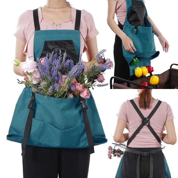 Heavy Duty Canvas Gardening Apron with Large Bottom Release Pocket | Multi-Purpose Harvesting & Foraging Bag for Fruit Picking & Vegetable Gardening