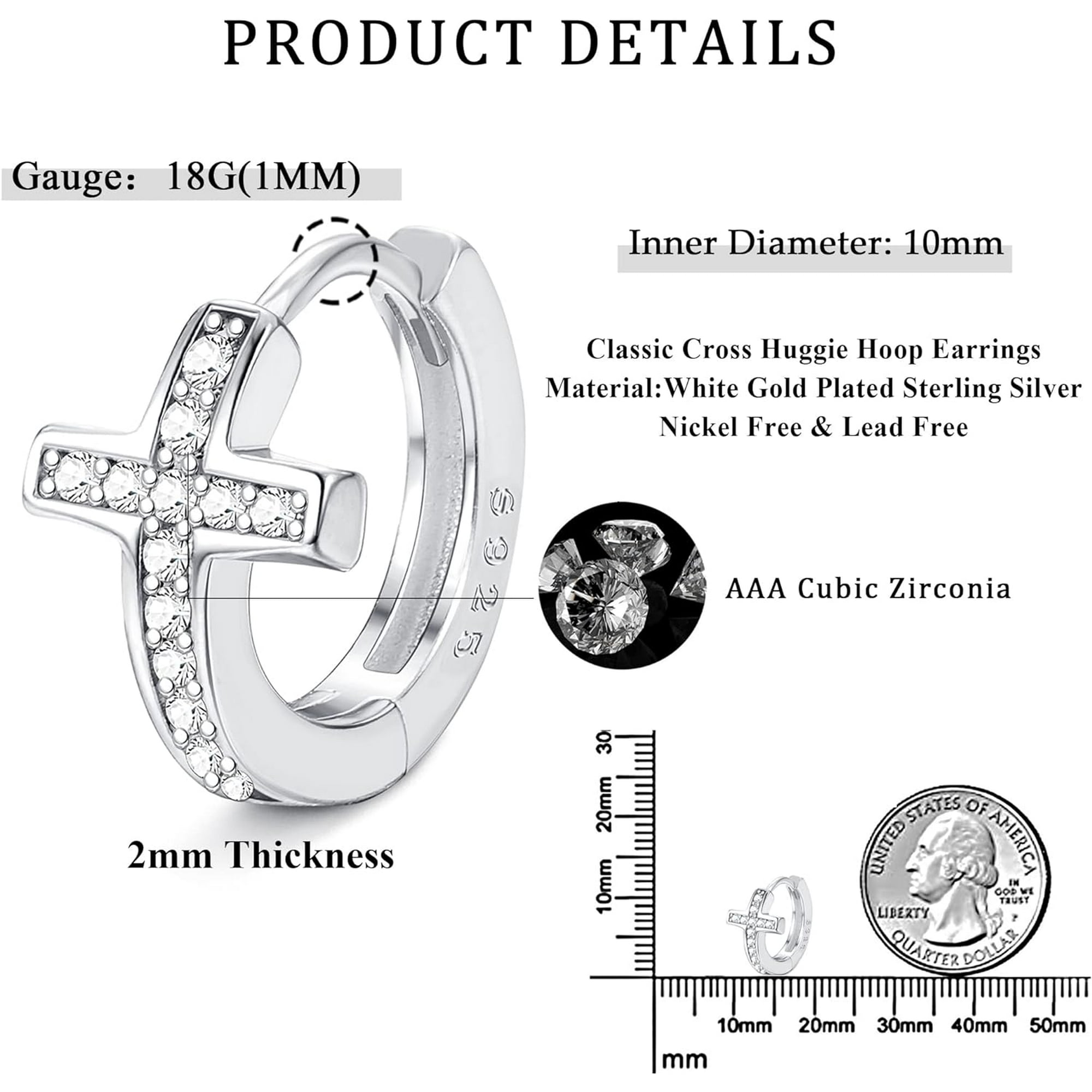 ORUYROP Sterling Silver Cross Hoop Earrings for Women Men White Gold Plated Cubic Zirconia Cross Earrings Small Criss Cross Huggige Hoop Earrings Walmart