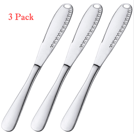 

Amerteer 3 Pack Stainless Steel Butter Spreader Knife - 3 In 1 Kitchen Gadgets Curler Slicer Shave And Butter Grater with Serrated Edge Shredding Vegetables Fruits
