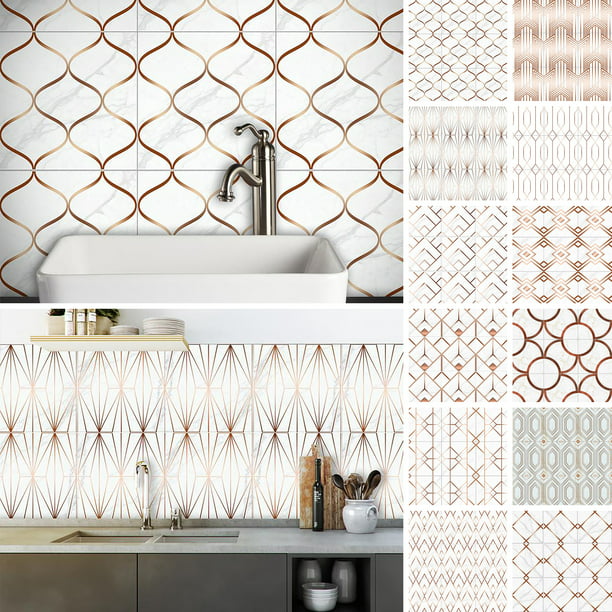 Tile Stickers Wallpaper Stickers Self-Adhesive For Kitchen Bathroom DIY  Decor 10PCS 