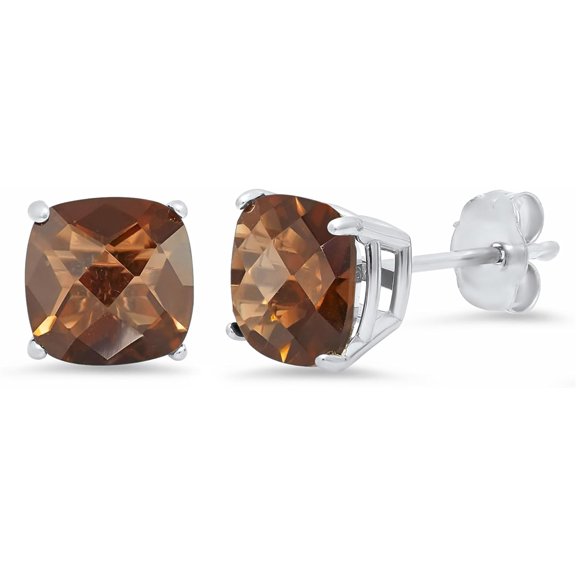 Gems Jewels 1.25 Ct Round Cut Brown Diamond Push Back Stud Earring's 14K White Gold Plated 925 Sterling Silver For Women's