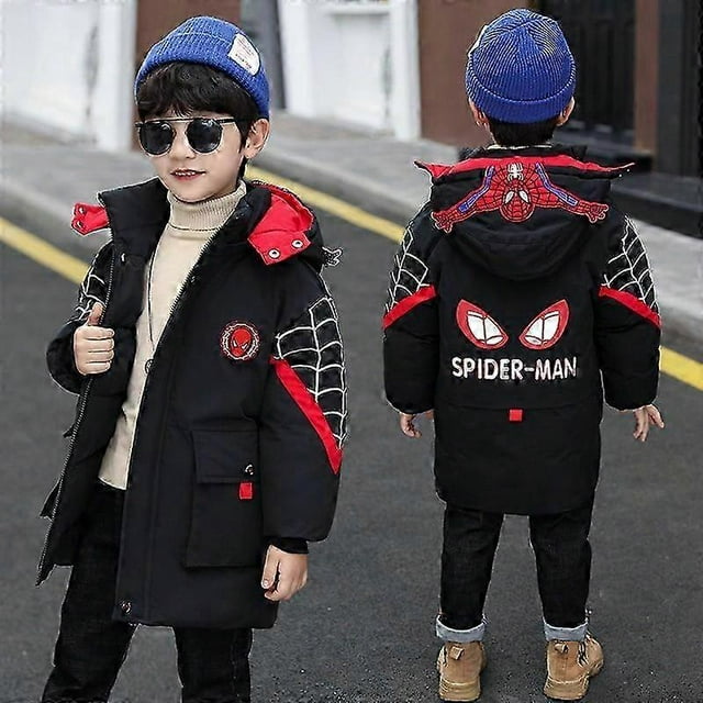 New Winter Spider-man Hooded Jacket Kids Winter Warm Coat Cotton Padded Clothes Boys