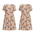 thumbnail image 3 of Bixox Robe d'Été à Manches Courtes pour Femmes Robe Ample Longueur Genou avec Poches-Roses en Floral, 3 of 7