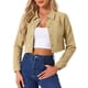 thumbnail image 1 of CHAQUETA DE JEAN CORTA LAVADA PARA MUJERES INSPIRADA EN CHIC, CON CUELLO CAÍDO, BOTONES Y TERMINACIONES DESHEBRADAS, PRIMAVERA VERANO, KHAKI L, 1 of 6