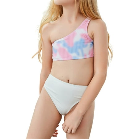 

Daznico Girls Swimsuit Swimsuit Suit Holiday Bikini Piece Two Cute Print Girls Bathing Set Girls Swimwear Swimming Suits for Kids Pink 140