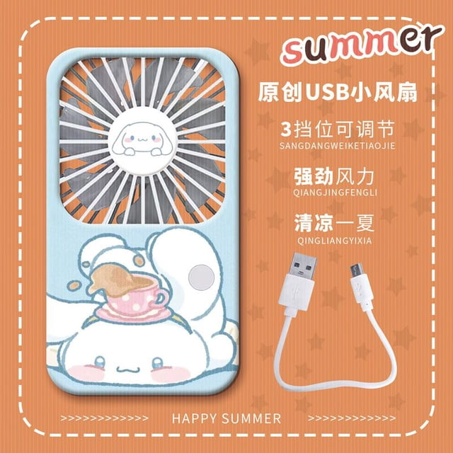 Ventilador Kawaii Sanrio Hellokittyed My Melody Kuromi Cinnamoroll, ventilador de escritorio portátil recargable por Usb, soporte portátil para verano al aire libre