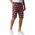 thumbnail image 5 of INSPIRE CHIC Argyle Shorts for Men's Regular Fit Flat Front Contrasting Colors Patterned Shorts 32 Black Red, 5 of 5