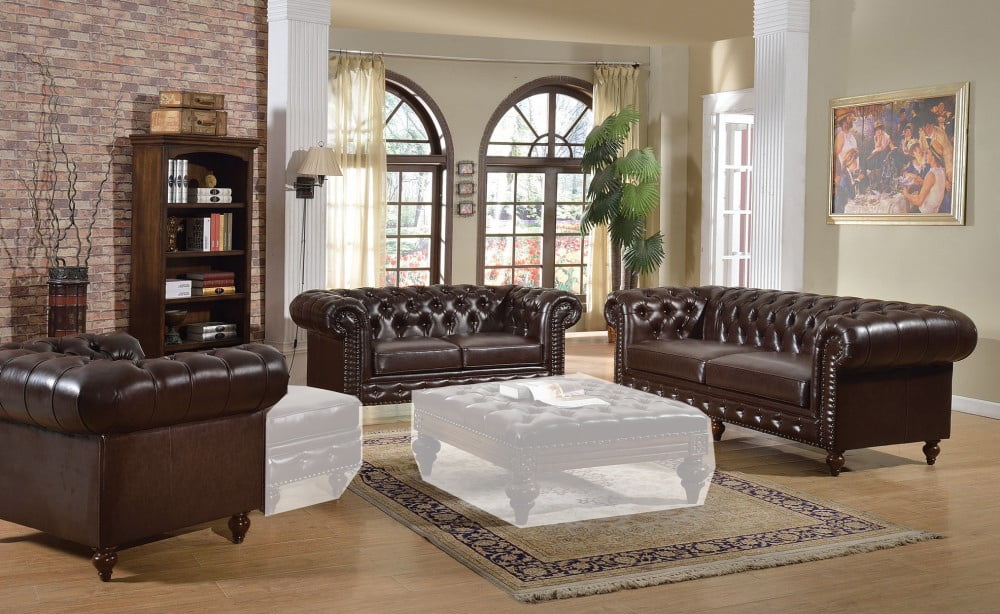 Simple Relax Shantoria 2pcs Dark Brown Bonded Leather Sofa Set Loveseat