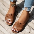 thumbnail image 2 of Slides for Women Fashion Splice Open Toe Sandals Casual Summer Beach Flat Shoes Comfortable Soft Leather Slip on Slippers Brown Size 7, 2 of 7