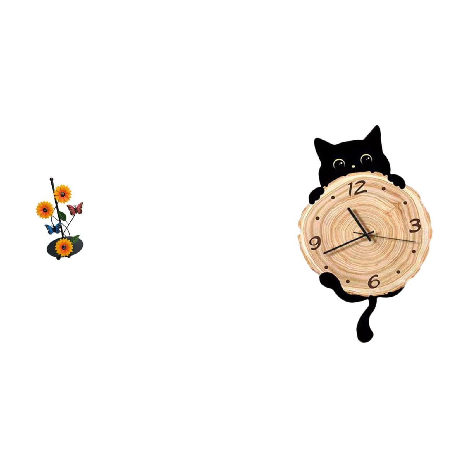 Fiocias Toilet Paper Holder with Cat Wall Clock Iron Paper Towel Holder Countertop Removable Antirust MDF Construction Suitable for Kitchen Dining Room Living
