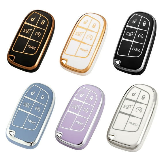 OFFCURVE 6pcs Key Fob Cover for Dodge Jeep, Car Key Cover Case for Dodge Charger Challenger Dart Journey Durango Grand Caravan RAM Chrysler 200 300 Smart Key Car Accessories Holder Protector,Family