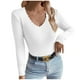 thumbnail image 2 of Suéter de cuello en V para mujer, blusa de poliéster de manga larga, color liso y moderno., 2 of 4