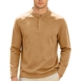 thumbnail image 2 of Ceisia Men's Fleece Henley Shirt Stand Collar Button Up Long Sleeve Casual Solid Color Pullover Top Gold XL Gift, 2 of 8