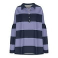 thumbnail image 3 of AJHSAKLt Hoodies for Women Oversized Sweatshirts Fall Fashion 2025 Striped Color Block Long Sleeve Button V Neck Pullover Tops Essentials Hoodie Blue3, 3 of 5