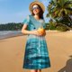 thumbnail image 4 of Balery Turquoise Ocean Reflection Vestidos sueltos de manga corta para mujer, vestidos de verano 2025, vestidos casuales de corte A con vuelo., 4 of 6