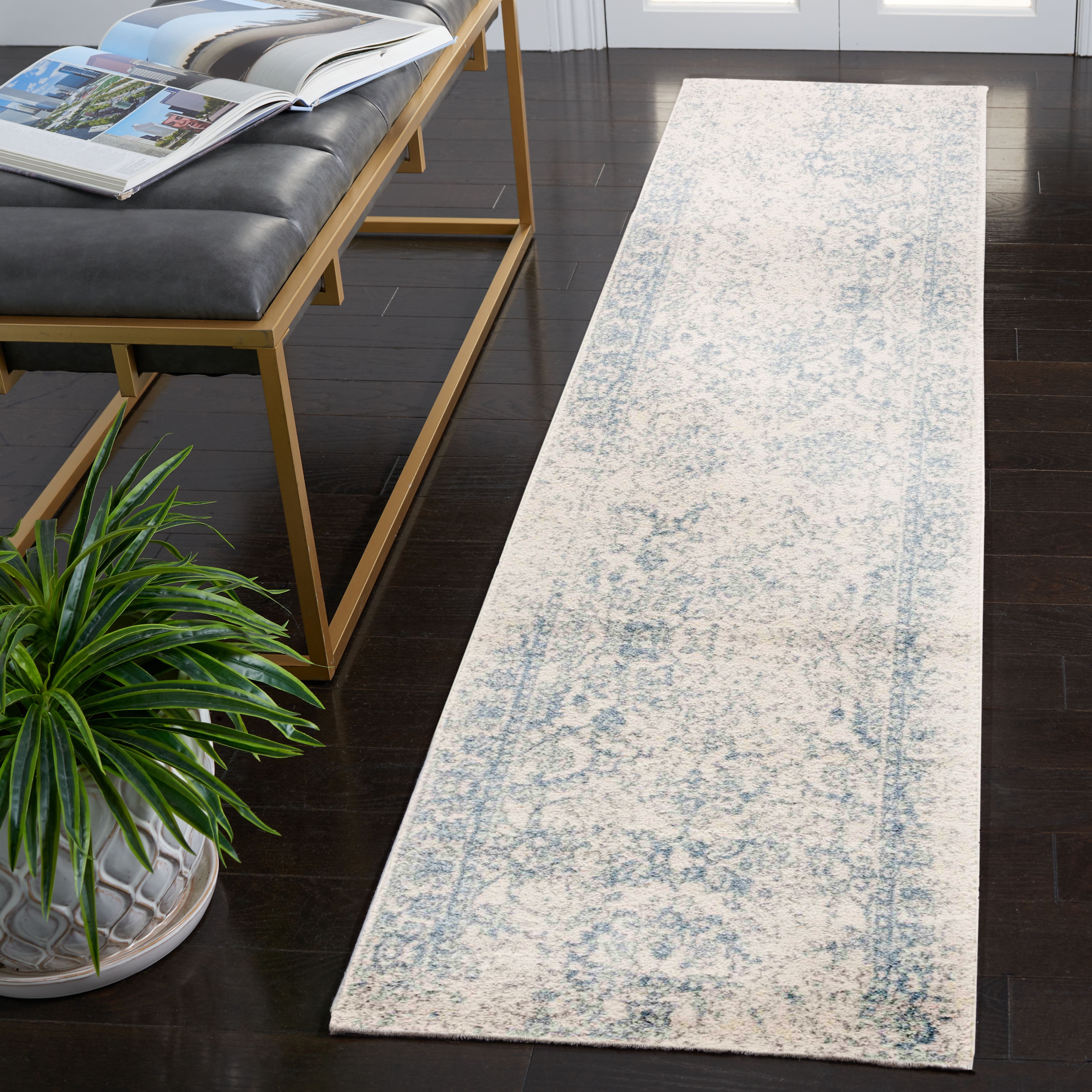Safavieh Adirondack Wyatt Traditional Distressed Runner Rug, Ivory/Slate, 2'6" x 8'