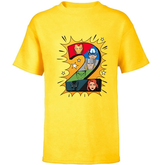 Marvel Avengers Comic Super Heroes 2nd Birthday - Short Sleeve T-Shirt for Kids - Customized-Yellow