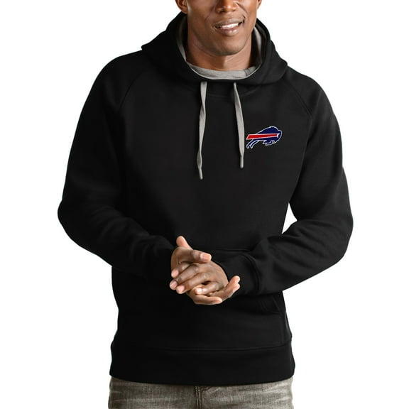 Men's Antigua Black Buffalo Bills Logo Victory Pullover Hoodie