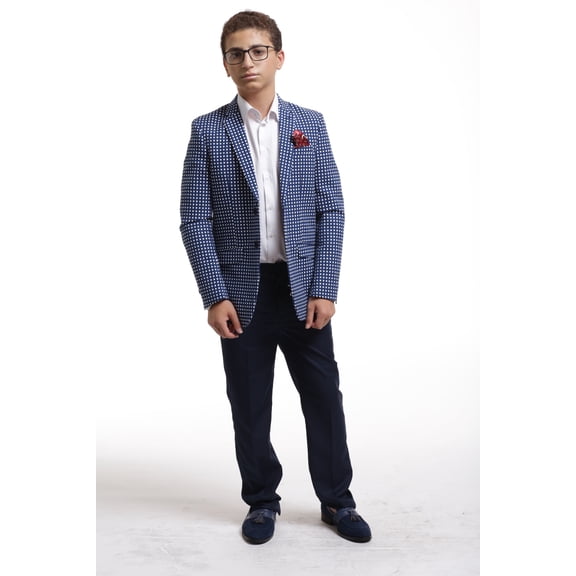 Elie Balleh Navy Doted Blazer Boys's Blazers Sports Coat Jacket