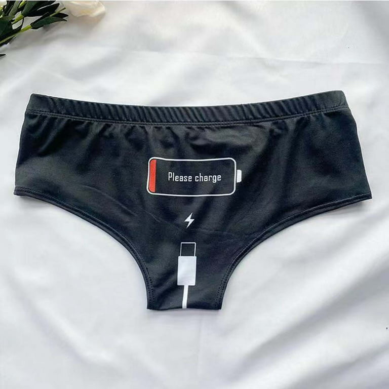 Augper Funny 'Please Charge' Print Women Sexy Panties Cartoon Stretch Soft  Seamless Underwear 