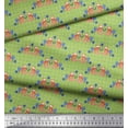thumbnail image 2 of Soimoi Green Japan Crepe Satin Fabric Check & Fox Folk Art Print Sewing Fabric Yard 42 Inch Wide, 2 of 3