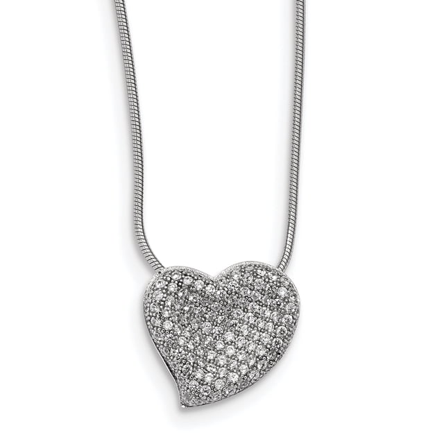 Sterling Silver & CZ Brilliant Embers Polished Heart Necklace 18 Inch
