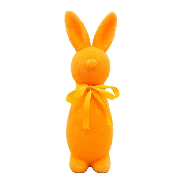 Figura de conejo de Pascua flocado, adorno de escritorio, decoración de Pascua, conejo decorativo Naranja