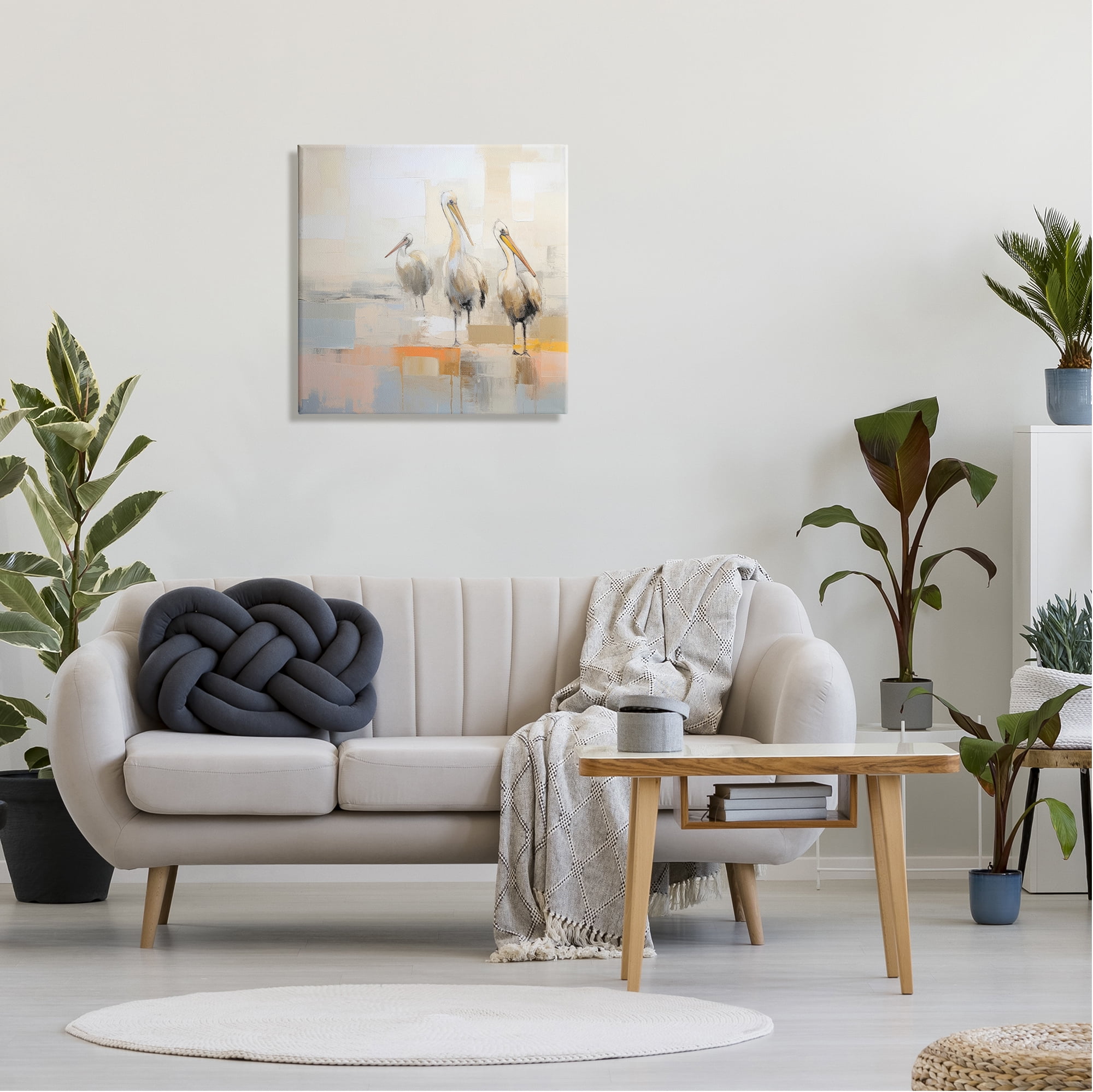 Stupell Industries Three Pelicans Abstract Animals & Insects Painting Gallery Wrapped Canvas Art Print Wall Art, 24 x 24