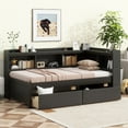 thumbnail image 4 of Mirightone Twin Daybed with Storage Bookcase and Drawers, Wood Corner Bed with Charging Station,&nbsp;Twin Size Bed Frame Espresso., 4 of 8