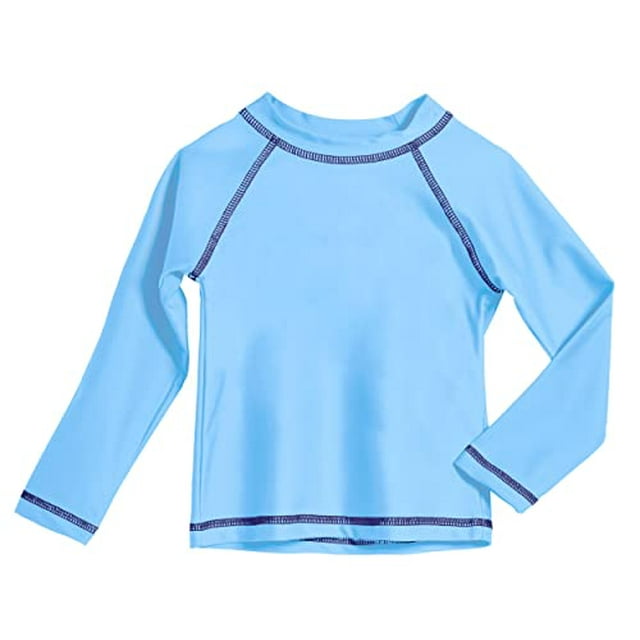 Tee Shirt de Natation Solide pour Bébé Garçon et Fille Rashguard Guard Rash Guard SPF UPF Protection Solaire pour Piscine et Jeux de Plage d'Été, Lt. Bleu Vif, 18-24 Mois, L/S