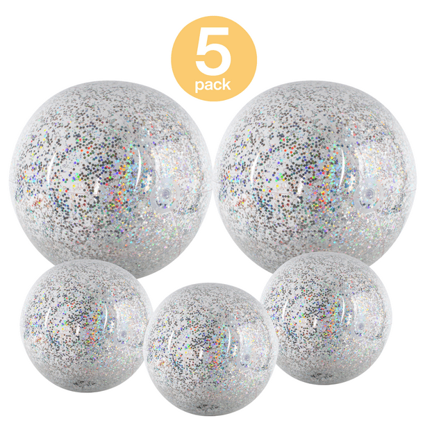 5 pcs/Set Confetti Glitter Inflatable Beach Balls,Sequin Beach Ball