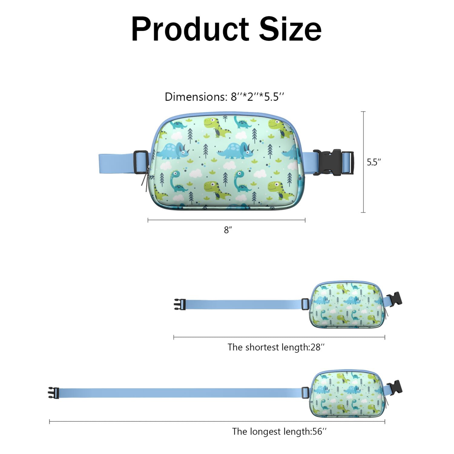 Cute Dinosaur Fanny Pack for Women – Funny Cartoon Dino Print Waist Bag with Colorful Pattern, Lightweight Travel Belt Bag for Dinosaur Lovers
