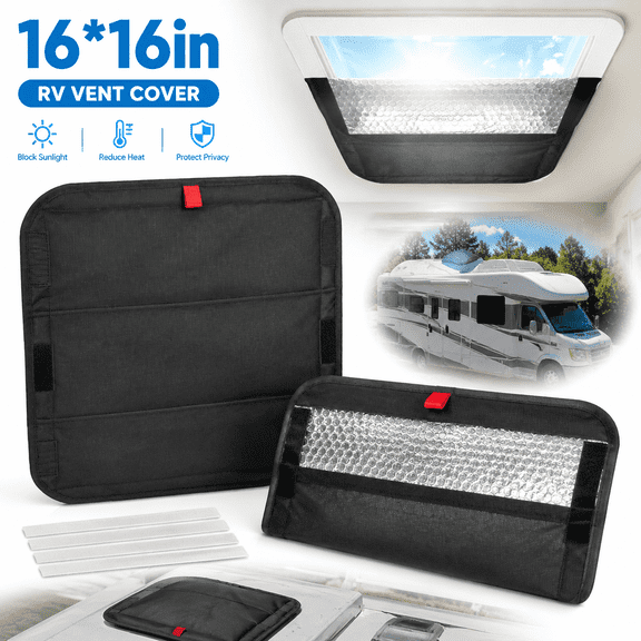 16x16 " RV Sun Blackout Vent Cover, Reflective Insulation Skylight Window Shade, Roof Ventilation Shield for Motorhome, Sturdy Velcro Attach,  Foldable Heat & Light Blocker, Camper/Tailer Accessories