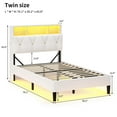 thumbnail image 2 of Afuhokles Twin Bed Frame with Storage Headboard,Power Outlet, Modern Velvet Upholstered Platform Bed LED Bed Frame with 5 Storage Shelves, White, 2 of 9
