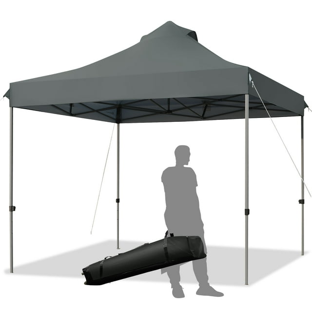 Costway Abri Instantané Portatif 10 Pieds x 10 Pieds pour Événements et Fêtes, Tente Réglable avec Sac à Roulettes, Gris