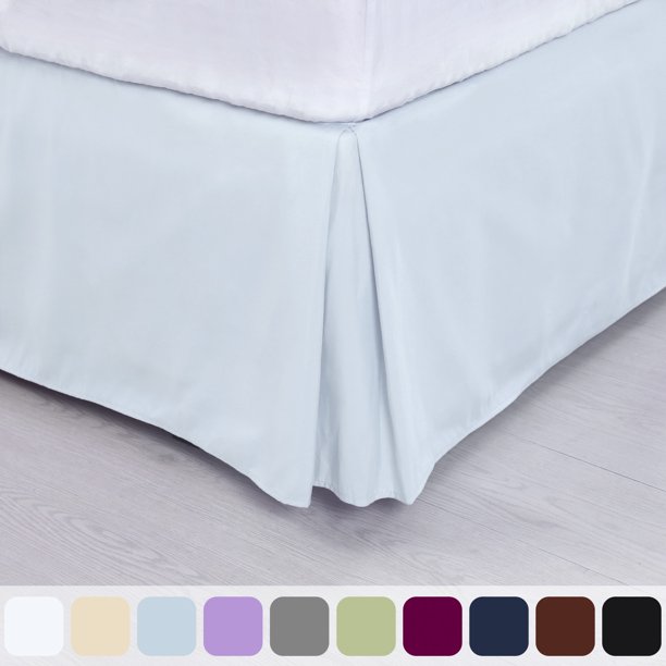 PiccoCasa Polyester Pleated Bed Skirt Tailored 14 inch King Light Blue