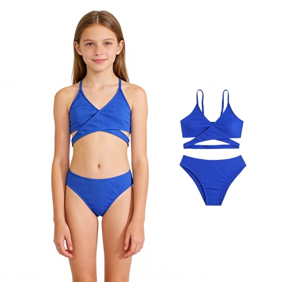 XINXIAOO Girl's 2 Piece Bikini Swimsuit Casual High Waisted Solid Color Bathing Suit Swimwear for Girl Swimsuit 12-13 Years