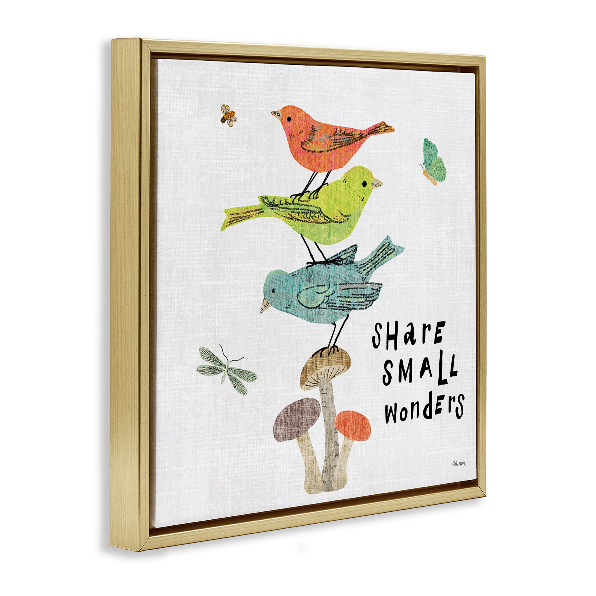Stupell Industries Small Wonders Phrase Animals Painting Gold Floater Framed Canvas Art Print Wall Art, 18 x 18