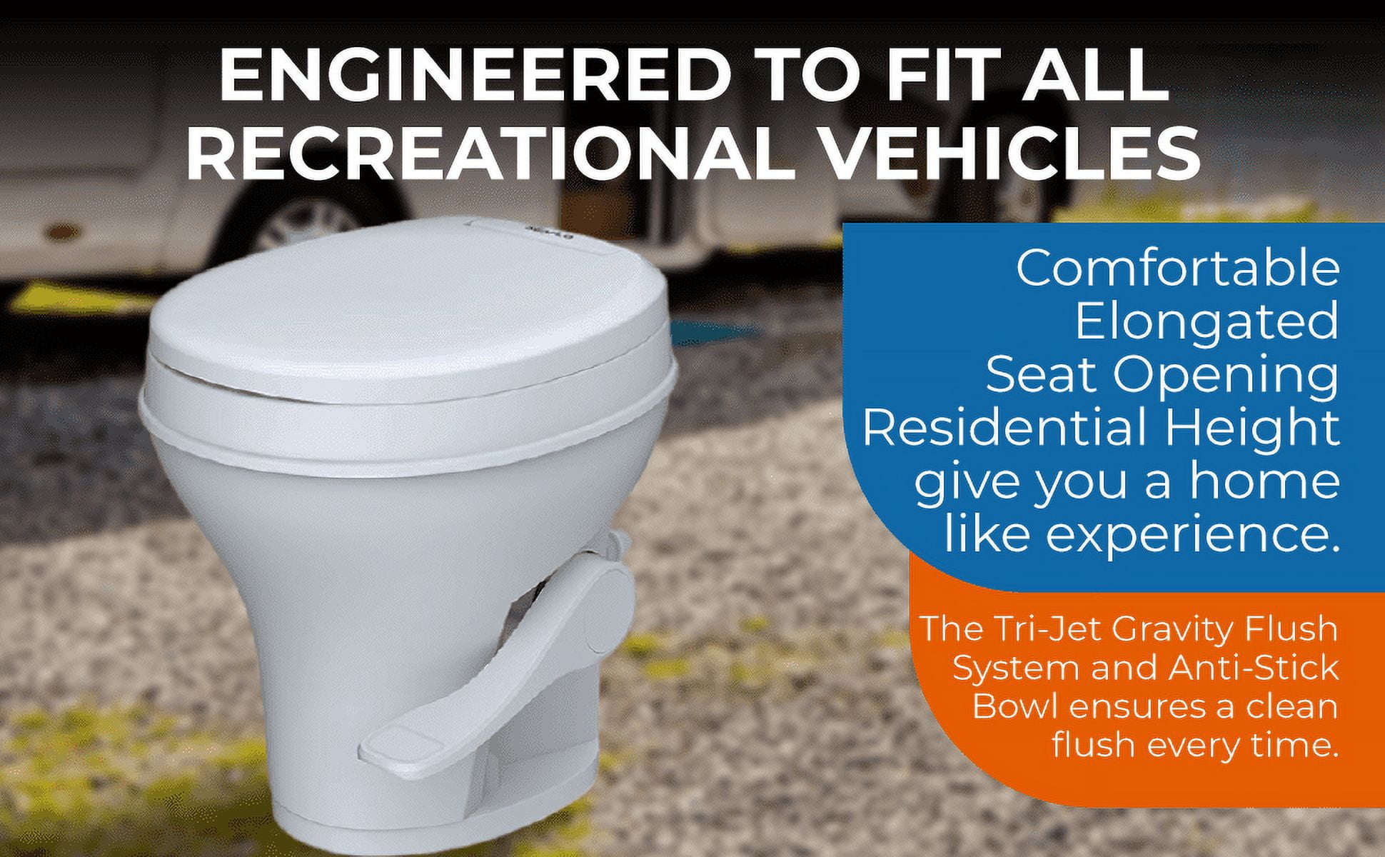 SEAFLO RV Toilet - Standard Height, Gravity Flush, Foot Pedal, Soft Close Lid (Bone Color)