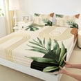 thumbnail image 3 of Homewish Tropical Bontical Monstera Bed Sheets,Boho Geometric Lines King Sheets,Beige Green Gold Sheet Set For Teens,Luxury Bedroom Decor,4-Piece, 3 of 7