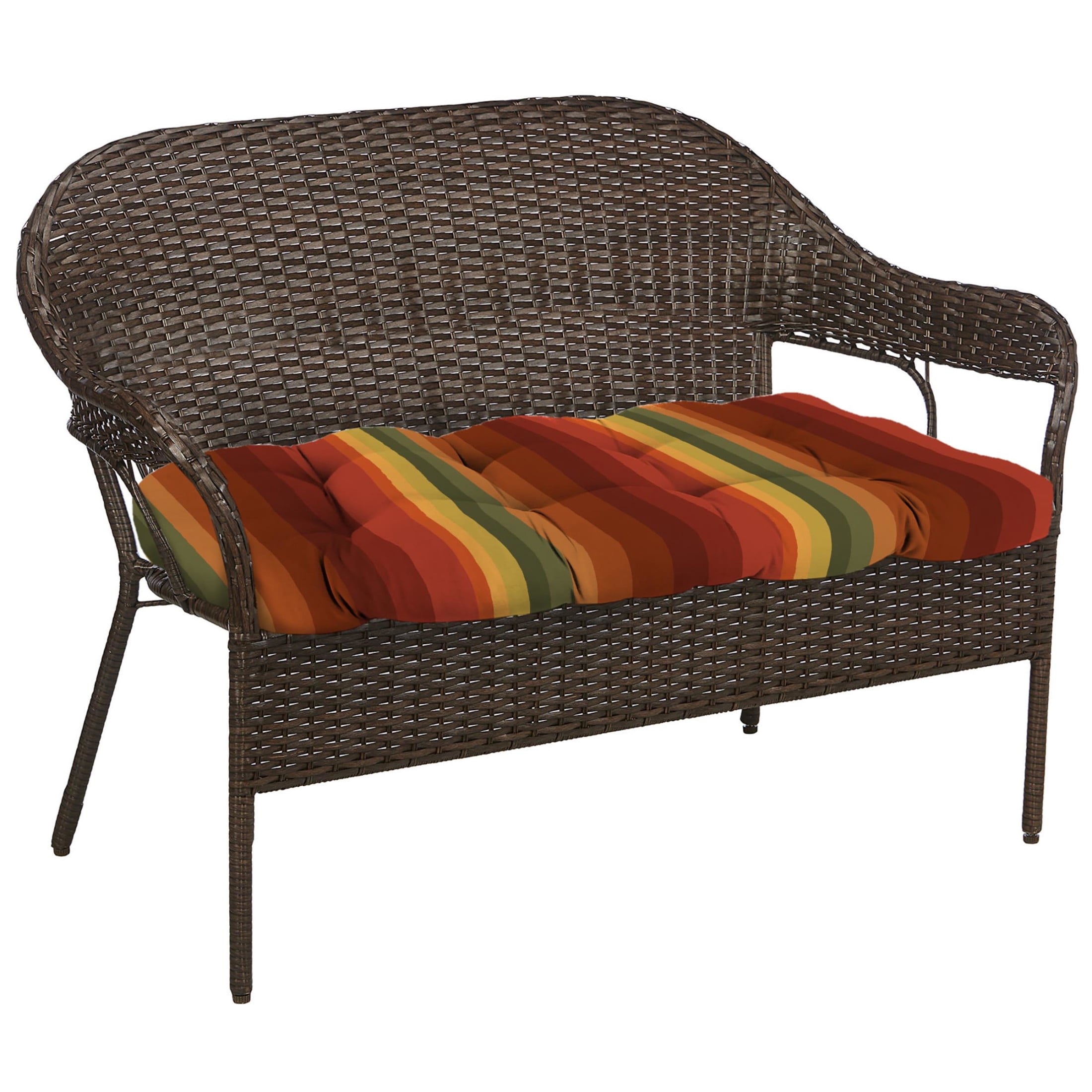 Jordan Manufacturing 3-Piece Islip Cayenne Maroon Stripe Tufted Outdoor Cushion Set with 2 Wicker Seat Cushions and 1 Wicker Bench Cushion