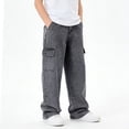 thumbnail image 2 of WUANDIXFA Boy's Cargo Jeans Straight Leg Zipper Fly Casual Denim Pants Trousers with Pockets Teen Y2K Hop Streetwear Denim Jeans (Dark Gray, 15-16 Years), 2 of 4