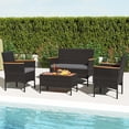 thumbnail image 1 of Costway 4 PCS Patio Wicker Sofa Set with Coffee Table Acacia Wood Armrests & Tabletop Mix Brown/Gray, 1 of 9