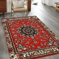 thumbnail image 3 of Red Bohemian 3'x5' Washable Rug, Boho Flower Abstract Modern Retro Art Non-Slip Area Rugs for Entryway Kitchen Classroom, Dorm Throw Carpet, Low Pile Soft Indoor Floor Mat, 3 of 9