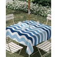 thumbnail image 2 of Outdoor Tablecloth with Umbrella Hole, Geometric Blue Ombre Spillproof Waterproof Outdoor Table Cover, Modern Gradient White Ocean Striped Patio Tablecloths for Party/Garden/Picnic, Square 54"x54", 2 of 9